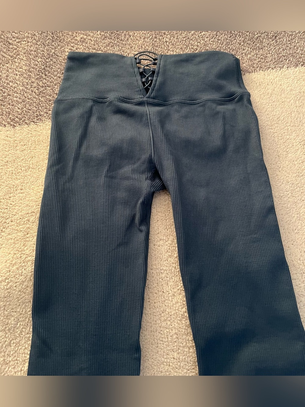 Fabletics Navy Ribbed Lace-Up Kids Leggings